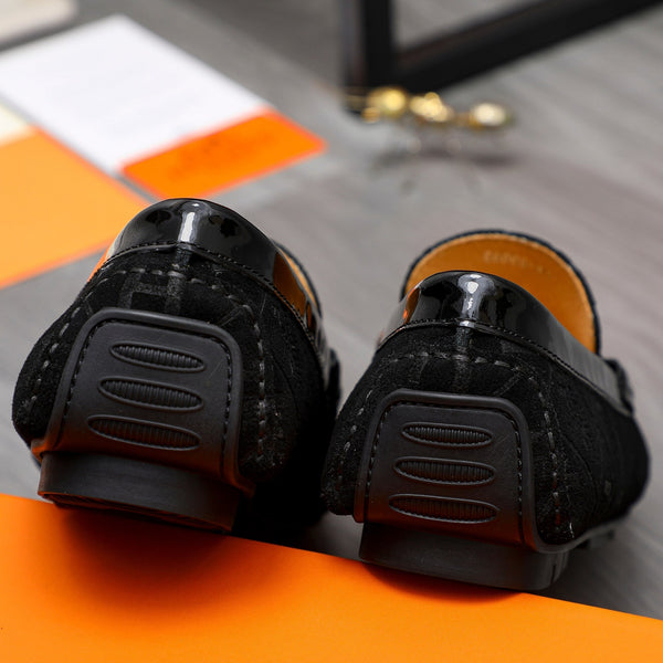 MOCASSINO HM SQUARE MOTIF IN CAMOSCIO GOFFRATO NERO