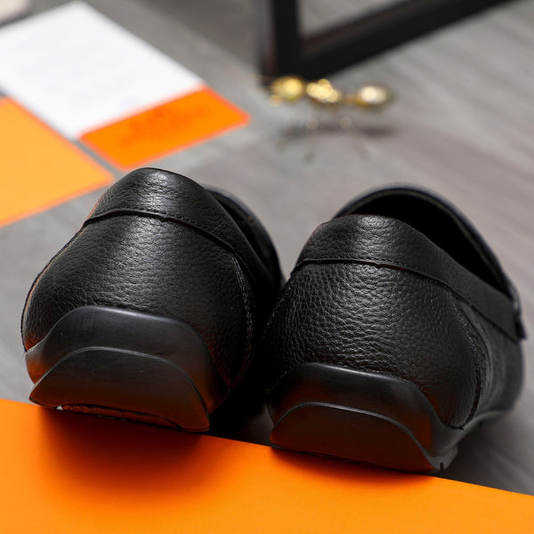 MOCASSINO HM SQUARE MOTIF IN PELLE DI VITELLO GOFFRATA NERA