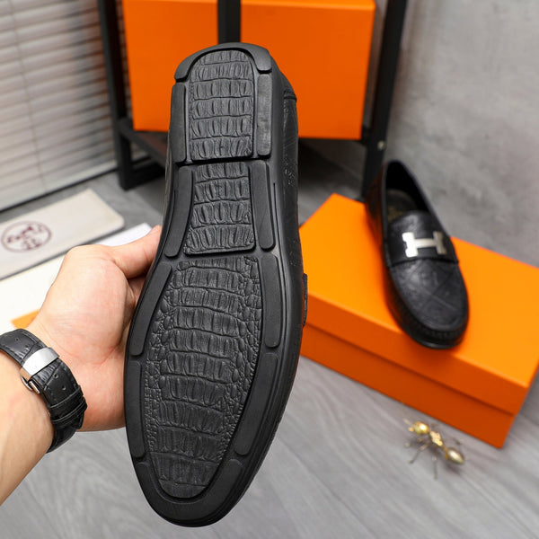 MOCASSINO HM SQUARE MOTIF IN PELLE DI VITELLO GOFFRATA NERA