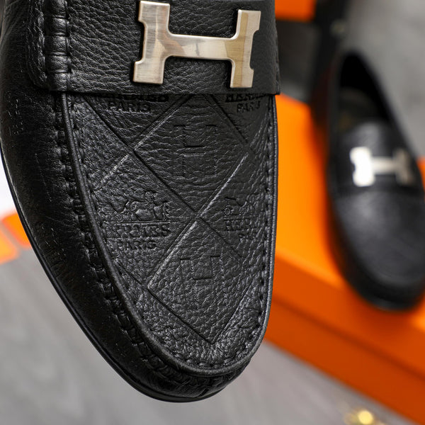 MOCASSINO HM SQUARE MOTIF IN PELLE DI VITELLO GOFFRATA NERA