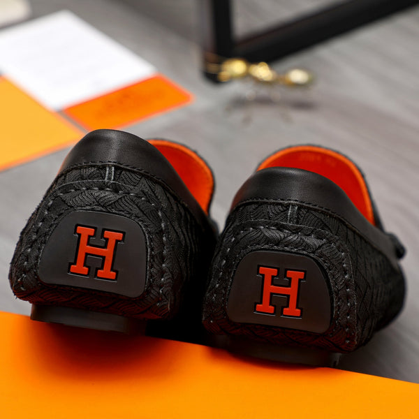HM H-BUCKLE LOAFER BLACK EMBOSSED LAMBSKIN
