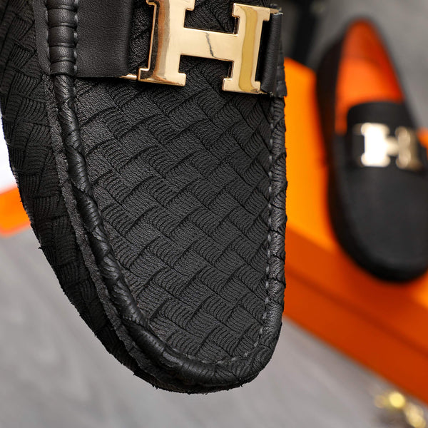 HM H-BUCKLE LOAFER BLACK EMBOSSED LAMBSKIN
