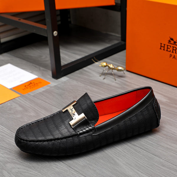 HM H-BUCKLE LOAFER BLACK EMBOSSED CALFSKIN