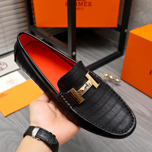 HM H-BUCKLE LOAFER BLACK EMBOSSED CALFSKIN