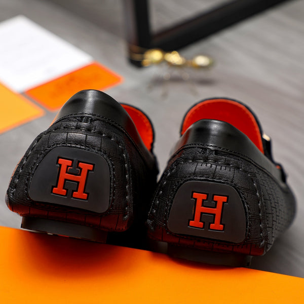 HM H-BUCKLE LOAFER BLACK EMBOSSED CALFSKIN