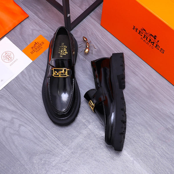 HM GOLD BUCKLE LOAFER GLOSSY BLACK CALFSKIN