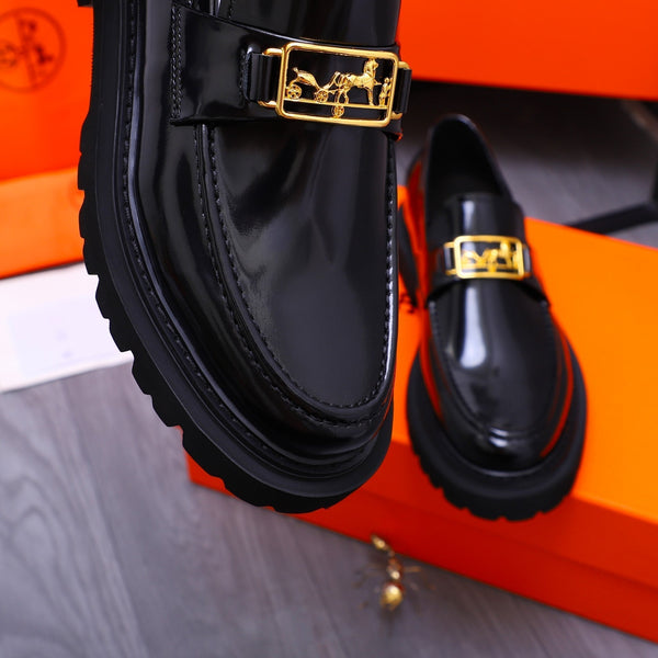 HM GOLD BUCKLE LOAFER GLOSSY BLACK CALFSKIN