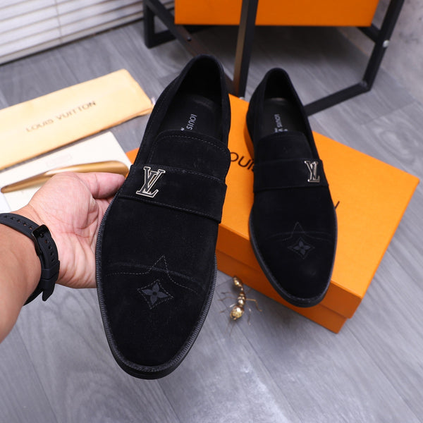 LV LOAFERS IN BLACK SUEDE CALFSKIN WITH SILVER LOGO