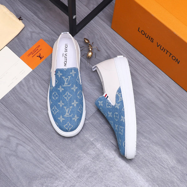 LV LOAFERS IN LIGHT BLUE DENIM AND WHITE CALFSKIN