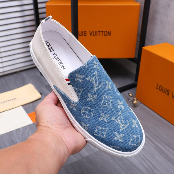 LV LOAFERS IN LIGHT BLUE DENIM AND WHITE CALFSKIN