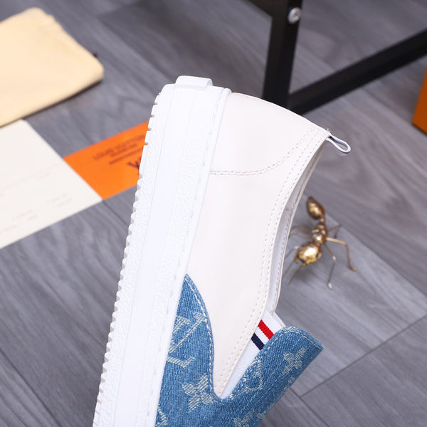 LV LOAFERS IN LIGHT BLUE DENIM AND WHITE CALFSKIN