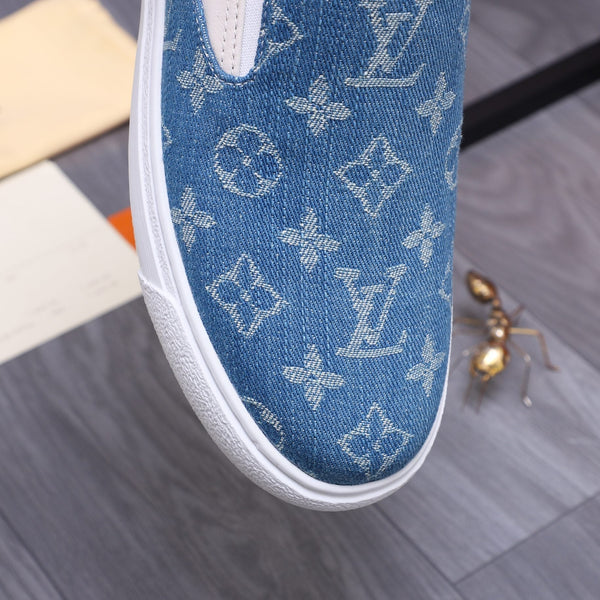 LV LOAFERS IN LIGHT BLUE DENIM AND WHITE CALFSKIN