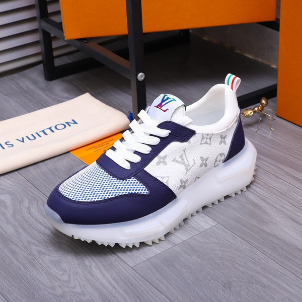 LV SNEAKER WHITE MIX NAVY BLUE CALFSKIN AND GREY MESH BREATHABLE