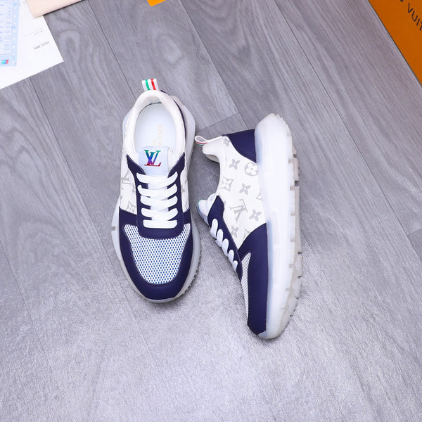 LV SNEAKER WHITE MIX NAVY BLUE CALFSKIN AND GREY MESH BREATHABLE