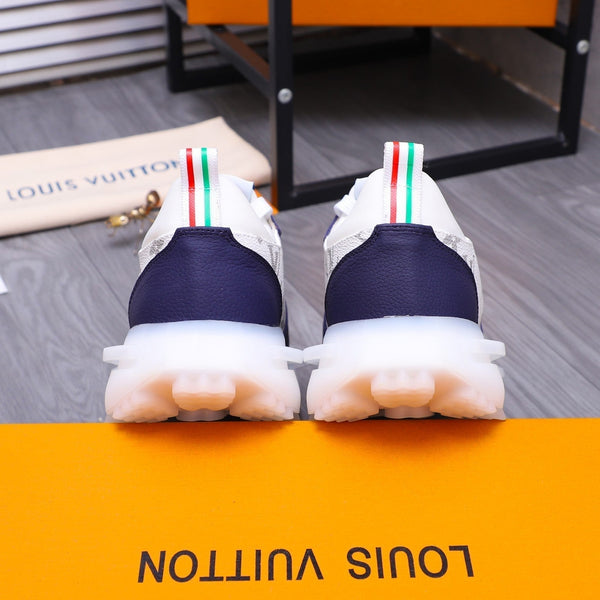 LV SNEAKER WHITE MIX NAVY BLUE CALFSKIN AND GREY MESH BREATHABLE