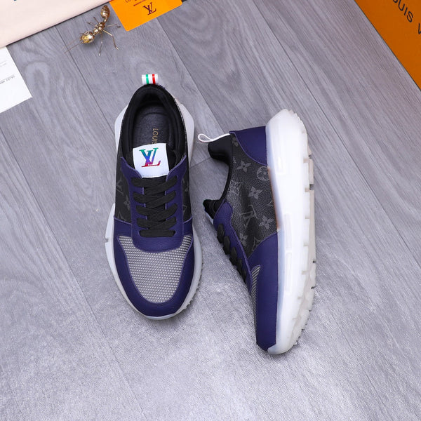 LV SNEAKER BLACK MIX NAVY BLUE CALFSKIN AND GREY MESH BREATHABLE