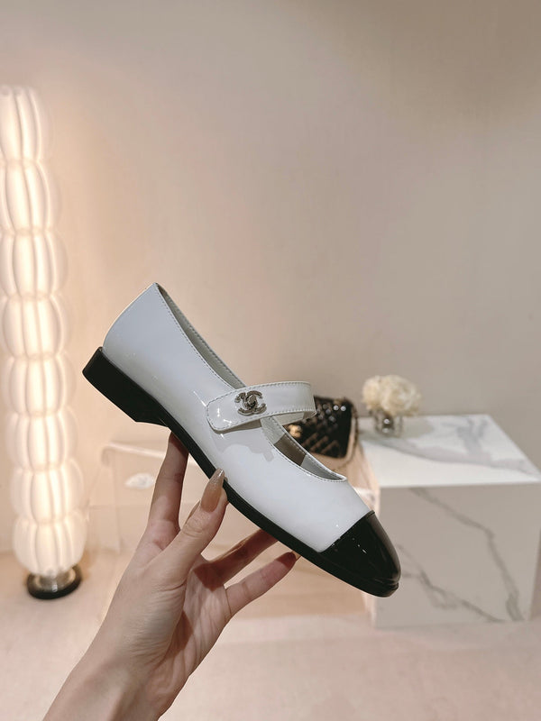 mary jane flat white black patent calfskin