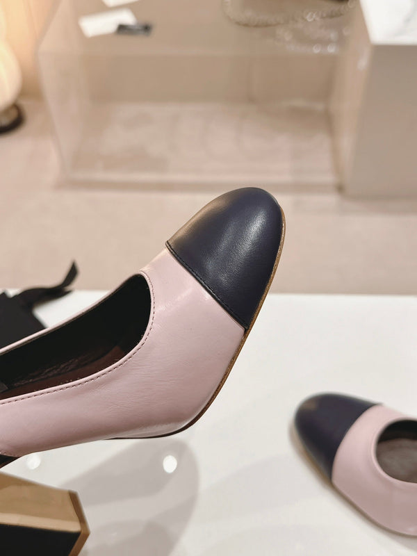 CC 24P SLINGBACKS 95MM PINK BLACK LAMBSKIN