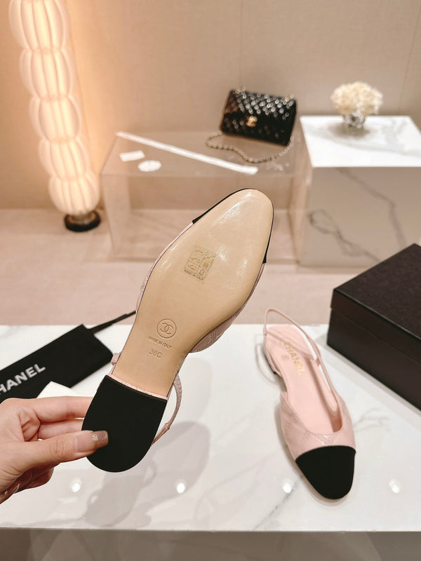 cc slingbacks 15 in pelle di agnello rosa con ricamo in grosgrain