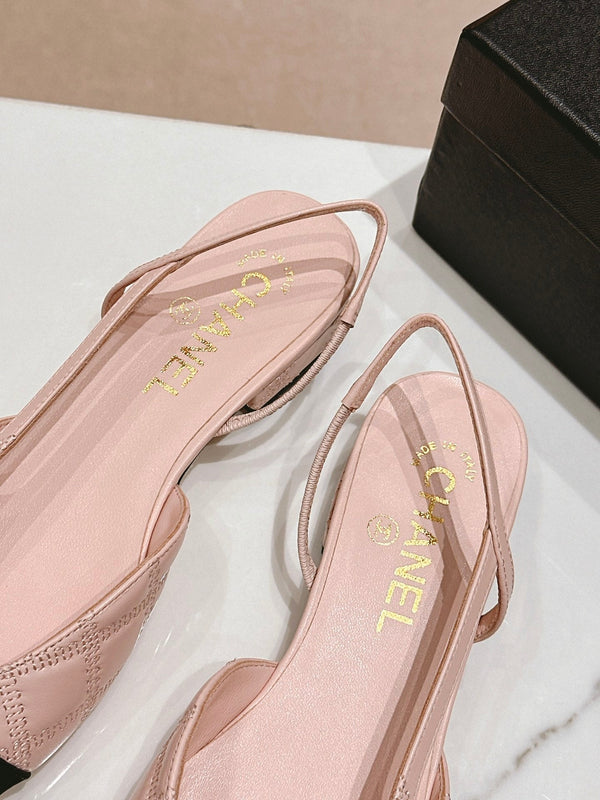 cc slingbacks 15 in pelle di agnello rosa con ricamo in grosgrain