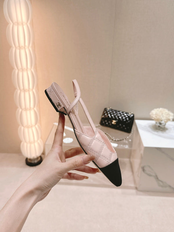 cc slingbacks 15 in pelle di agnello rosa con ricamo in grosgrain