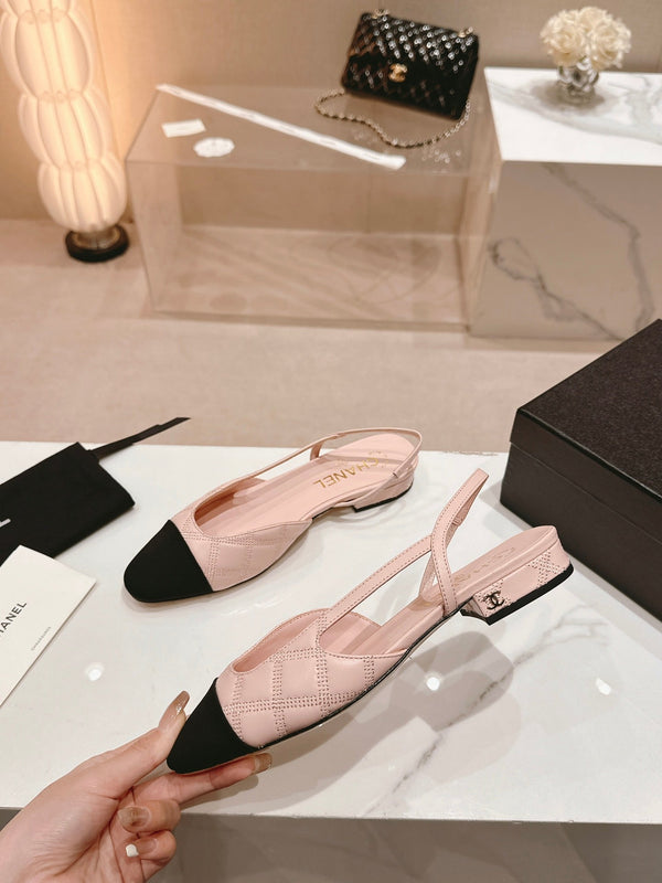 cc slingbacks 15 in pelle di agnello rosa con ricamo in grosgrain