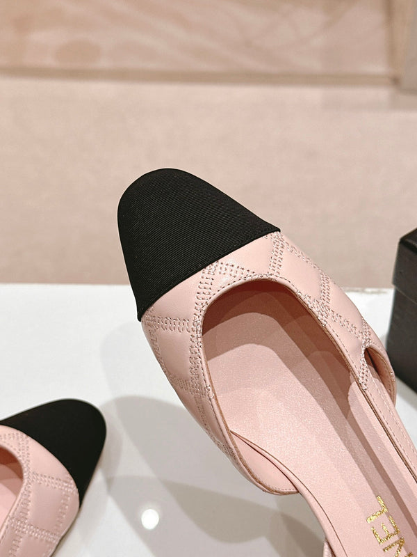 cc slingbacks 15 in pelle di agnello rosa con ricamo in grosgrain