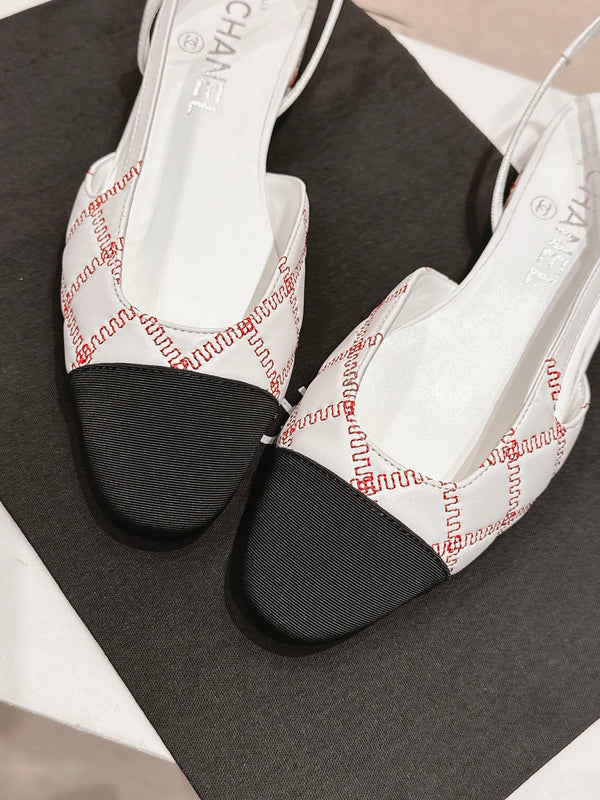 cc slingbacks 15 bianco rosso pelle di agnello ricamo grosgrain