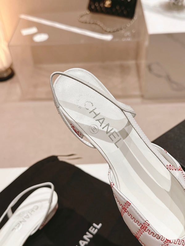 cc slingbacks 15 bianco rosso pelle di agnello ricamo grosgrain