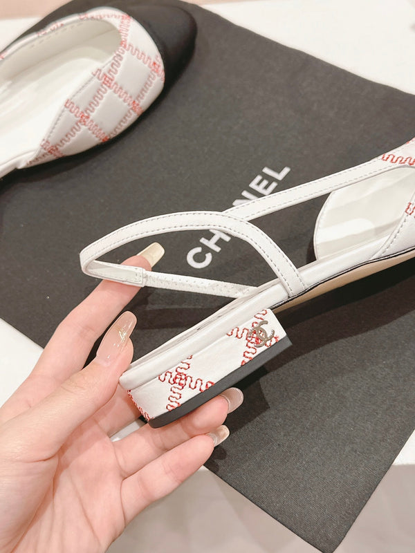 cc slingbacks 15 bianco rosso pelle di agnello ricamo grosgrain