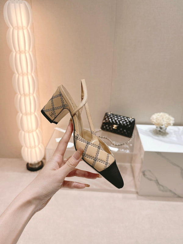 cc slingbacks 55 beige in pelle di agnello con ricamo in grosgrain