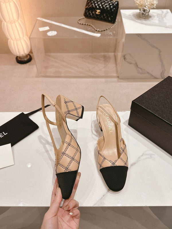 cc slingbacks 55 beige in pelle di agnello con ricamo in grosgrain