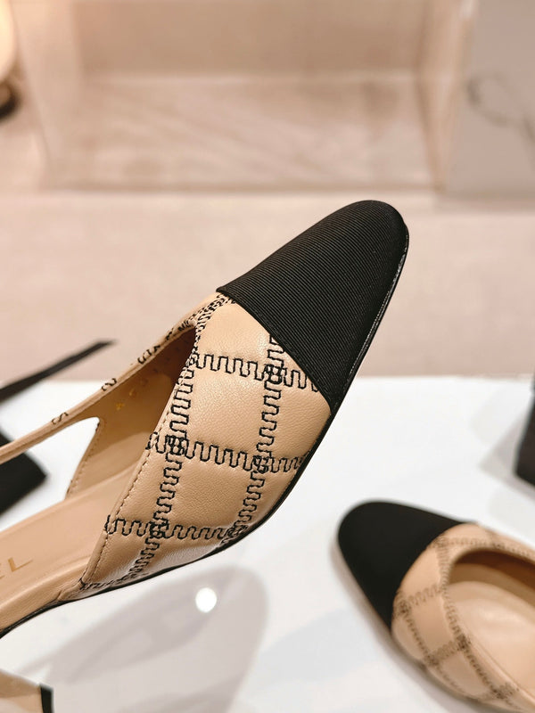 cc slingbacks 55 beige in pelle di agnello con ricamo in grosgrain