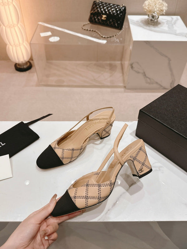 cc slingbacks 55 beige in pelle di agnello con ricamo in grosgrain