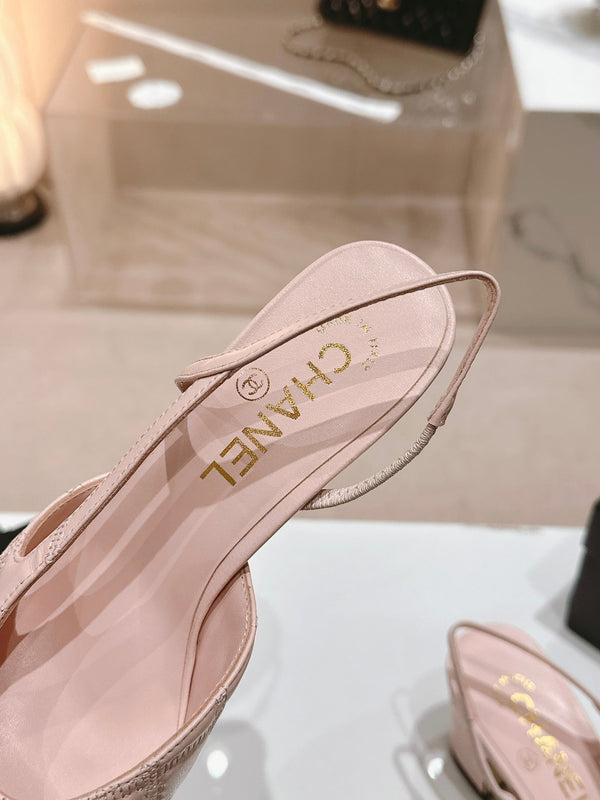 cc slingbacks 55 in pelle di agnello rosa con ricamo in grosgrain