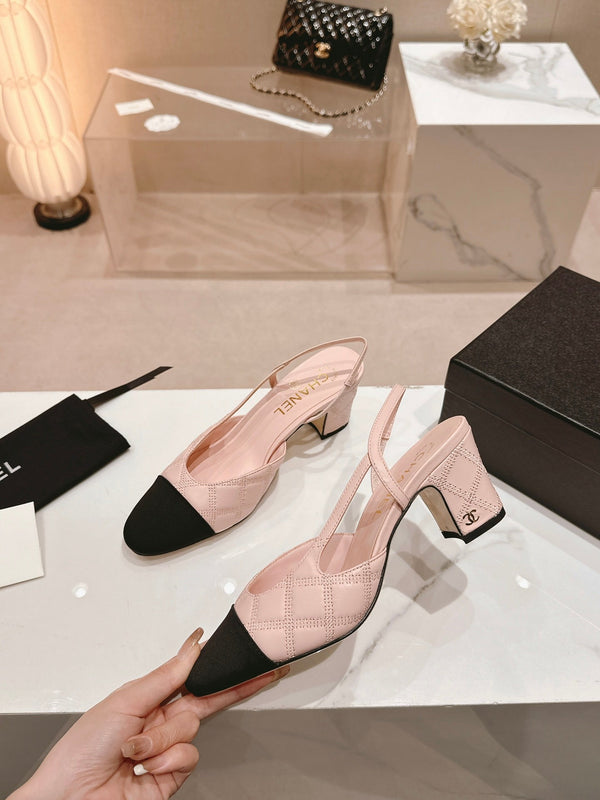 cc slingbacks 55 in pelle di agnello rosa con ricamo in grosgrain