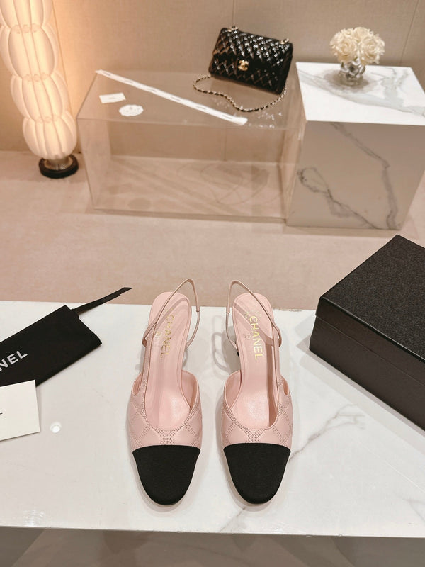 cc slingbacks 55 in pelle di agnello rosa con ricamo in grosgrain