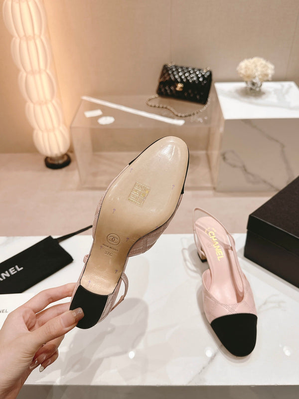 cc slingbacks 55 in pelle di agnello rosa con ricamo in grosgrain