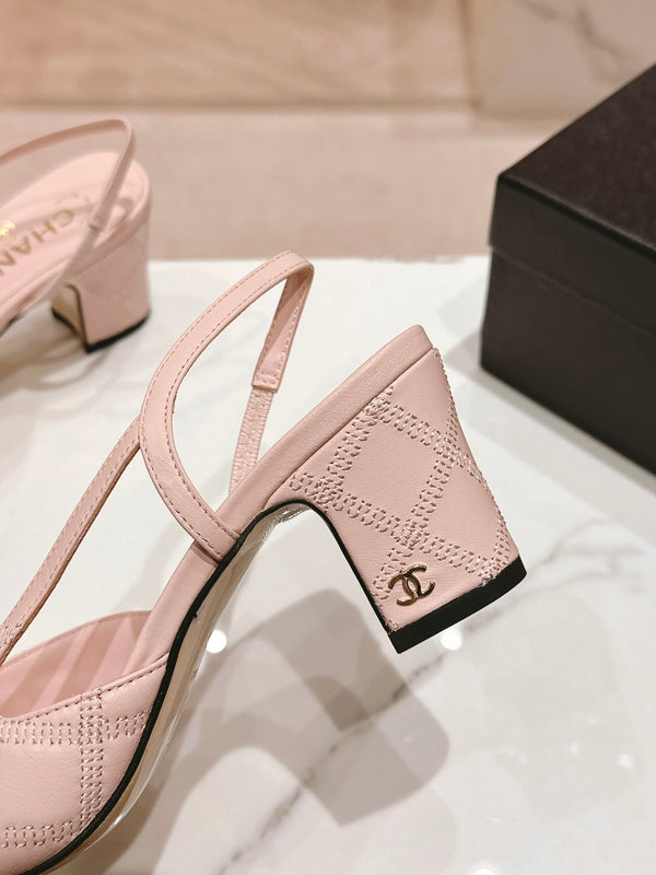 cc slingbacks 55 in pelle di agnello rosa con ricamo in grosgrain
