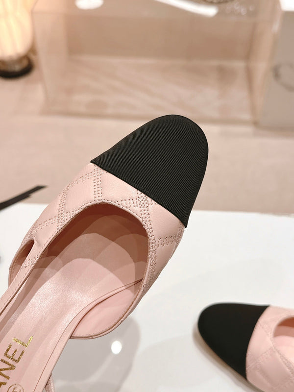cc slingbacks 55 in pelle di agnello rosa con ricamo in grosgrain