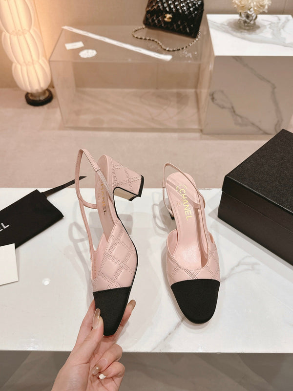 cc slingbacks 55 in pelle di agnello rosa con ricamo in grosgrain