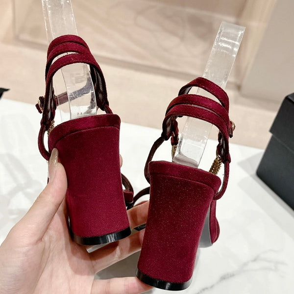 Double C Leather High Heel Sandals Red Cherry