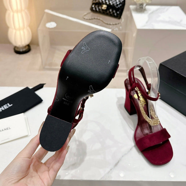 Double C Leather High Heel Sandals Red Cherry