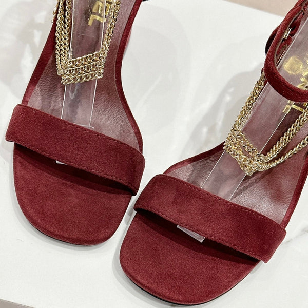 Double C Leather High Heel Sandals Red Cherry