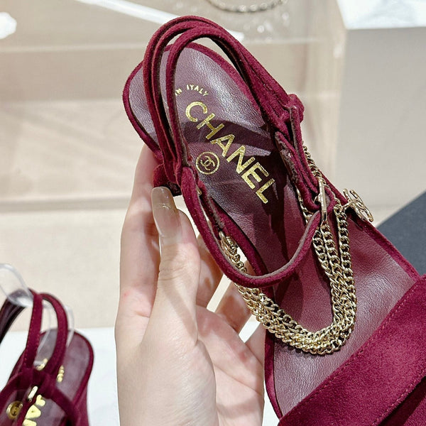 Double C Leather High Heel Sandals Red Cherry