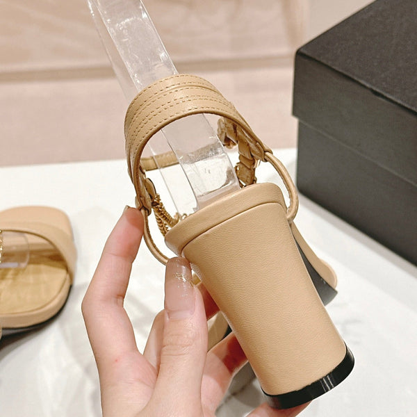 Double C Leather High Heel Sandals Beige Cream