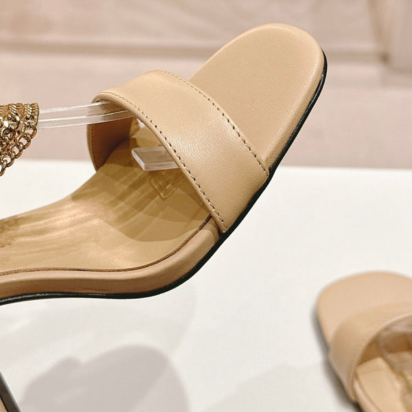 Double C Leather High Heel Sandals Beige Cream