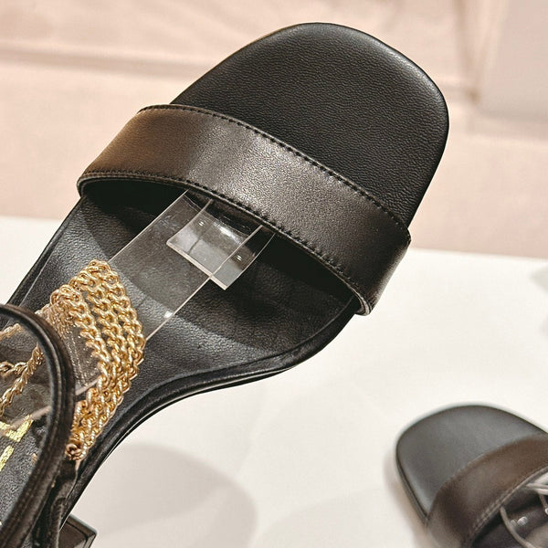 Double C Leather High Heel Sandals Black