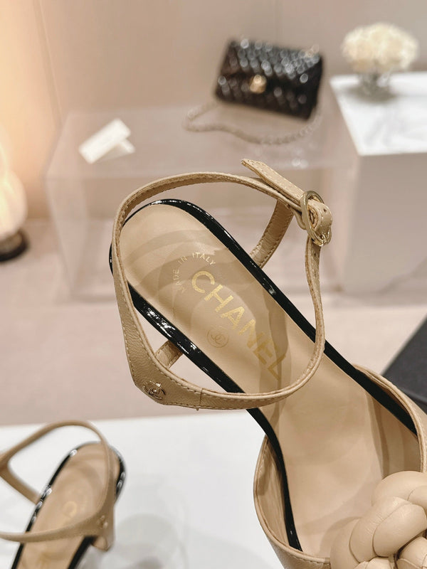 sandalo slingback cc flower 85 in pelle di vitello beige