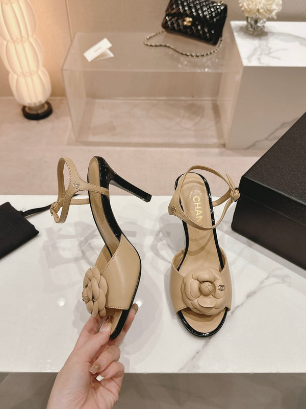 sandalo slingback cc flower 85 in pelle di vitello beige